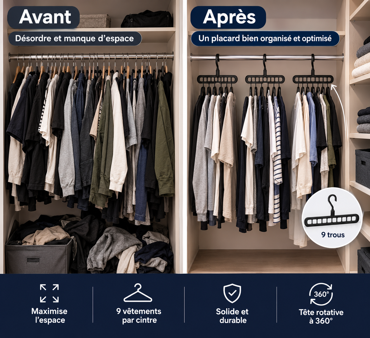 Pack de 3 cintres gain d'espace